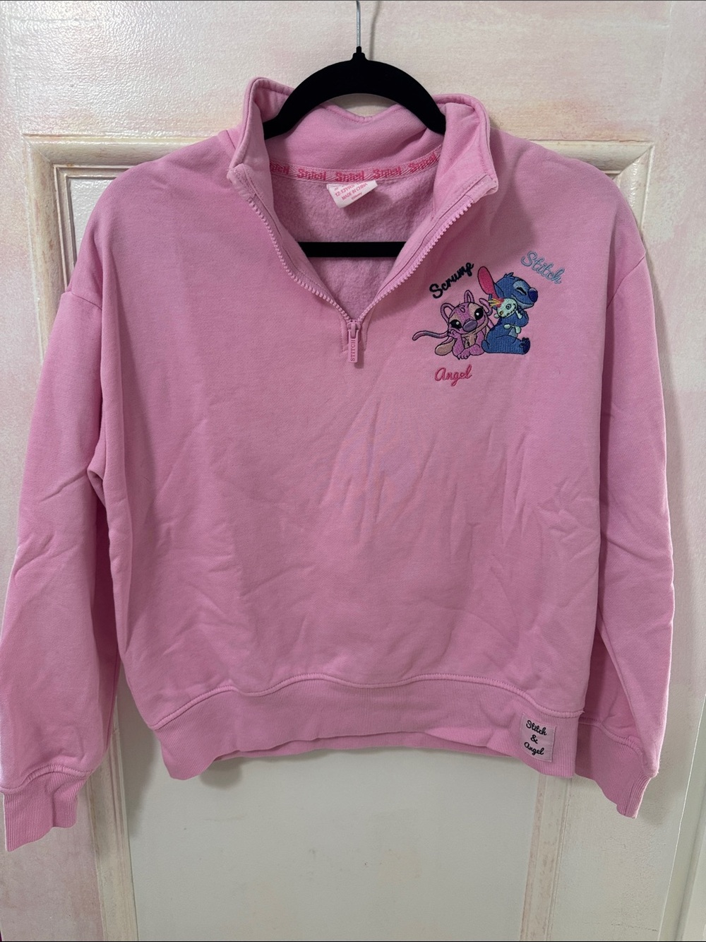 Disney Pink Stitch & Angel Half-Zip Sweatshirt for Kids